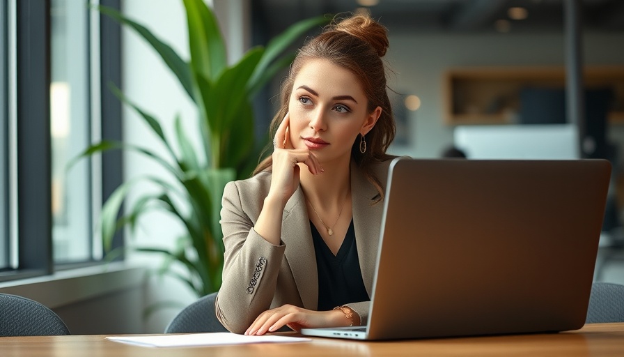 Woman in office with laptop, symbolizing outsourcing innovation.