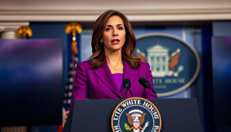 Professional woman discussing federal funding at the podium in briefing room.