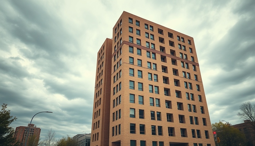 Modern building against cloudy sky, focus on construction safety