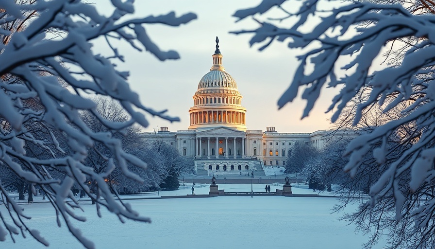 Snow-covered U.S. Capitol building at night for House Budget Resolution Tax Cuts.