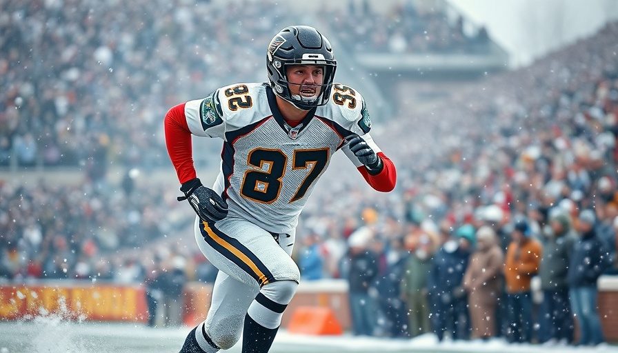 Football player in the snow showcasing athleticism, enhancing college sports recruitment technology.