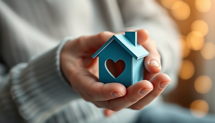 Elderly hand holding blue heart-shaped house symbolizing personalized in-home care for seniors.