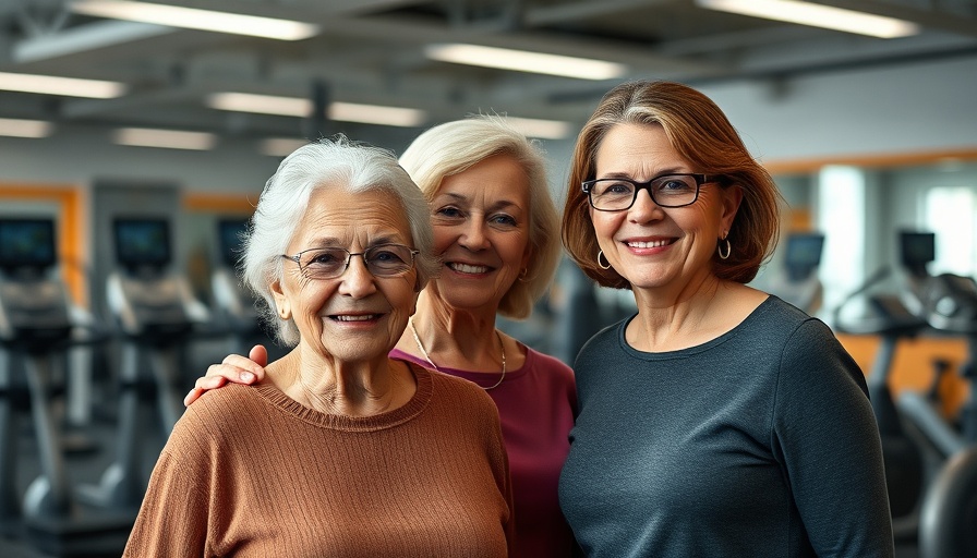 Elderly woman and young woman smiling in gym for Heart Healthy Stretch Challenge for Seniors.