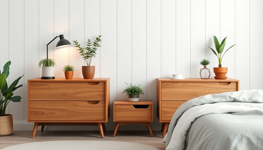 Minimalist nightstands with lamps and plants for clinical support.