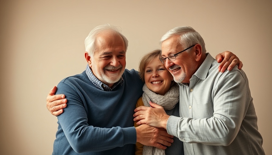 Expressions of Love and Appreciation for Seniors: Happy elderly men embraced by family.