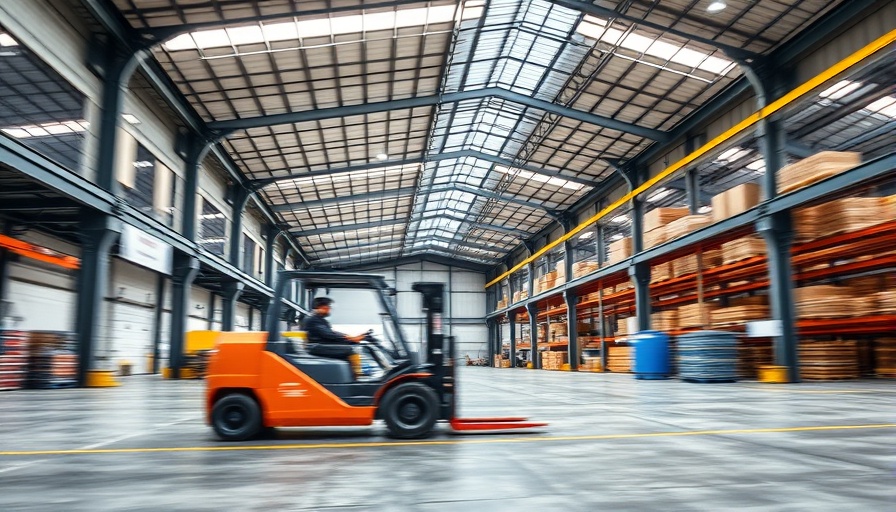 Forklift in a modern industrial warehouse depicting TCJA business provisions impact.