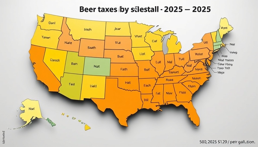 Map displaying beer taxes by state 2025, ranging from $0.02 to $1.29 per gallon.