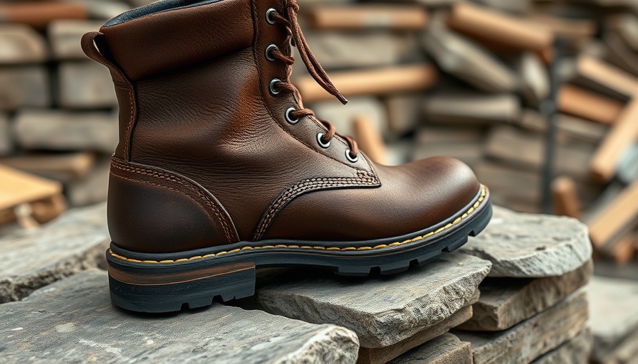 Durable brown work boot on stone surface for exterior home upgrades.