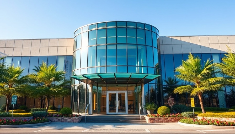 Modern corporate building related to FDA drug approvals.