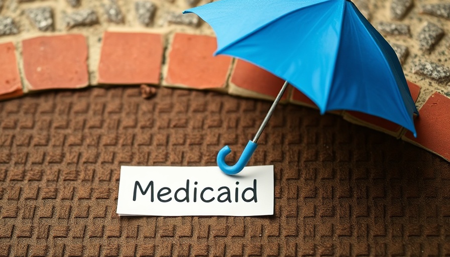 Blue umbrella symbolizing Medicaid's protection on textured surface.