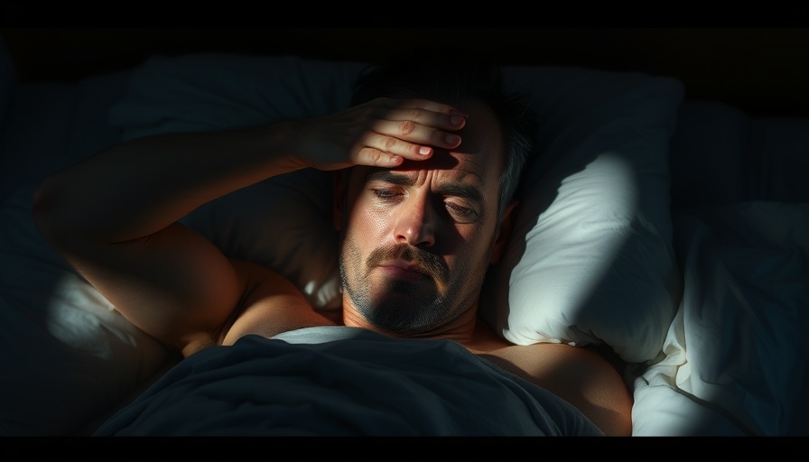 Restless man in bed, illustrating Rexulti for PTSD treatment.