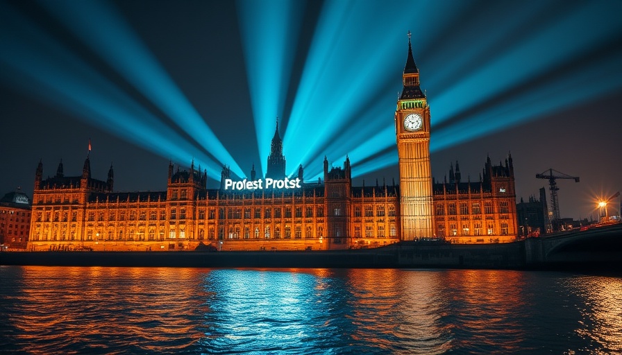 End Sewage Pollution message projected on landmark building