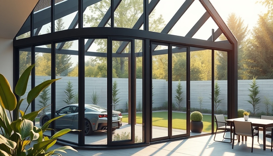 Glass sunroom design with garden view in modern style.