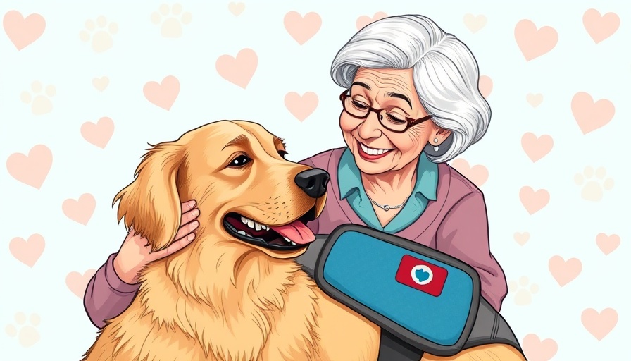 Elderly woman petting a golden retriever for International Assistance Dog Week.
