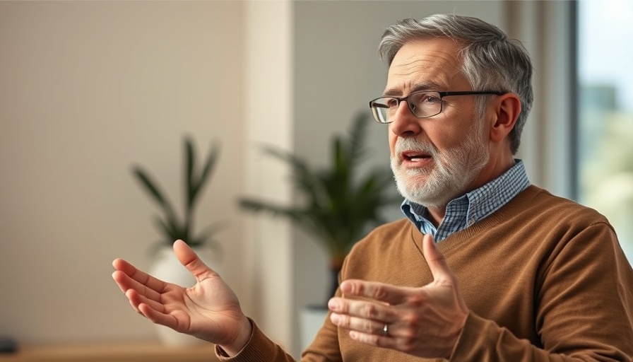Man discussing muscle health and blood sugar indoors, soft lighting.