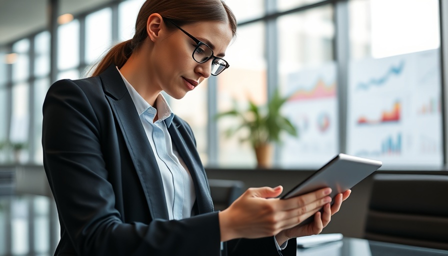 Businesswoman analyzing pharmaceutical sales trends on tablet.