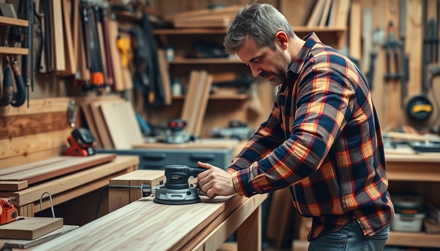 Carpenter using trim router in workshop for exterior upgrades.