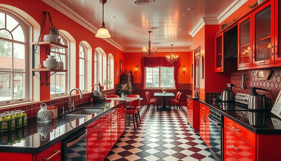 Retro vintage condo makeover with vibrant kitchen and dining area.