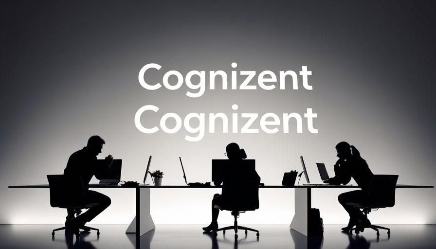 Silhouetted workers at desks with Cognizant logo backdrop.