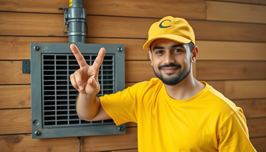 Cory Page West Coast Plumbing worker showing peace sign beside plumbing vent.