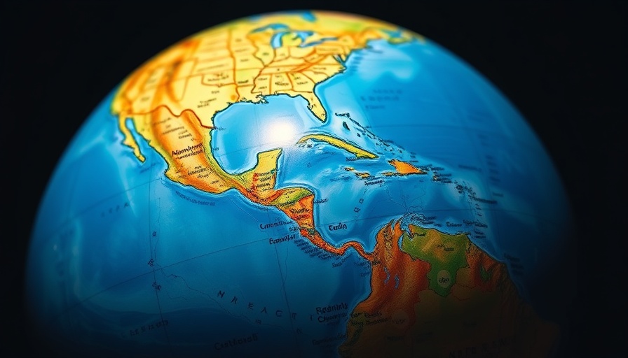 Detailed globe view illustrating North America with city names.