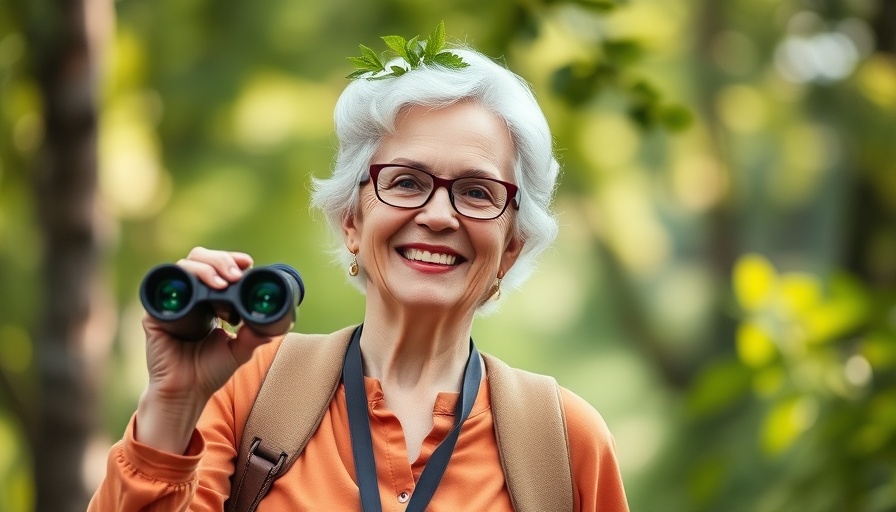 Senior woman with binoculars in nature, Capturing Life's Moments for Seniors.
