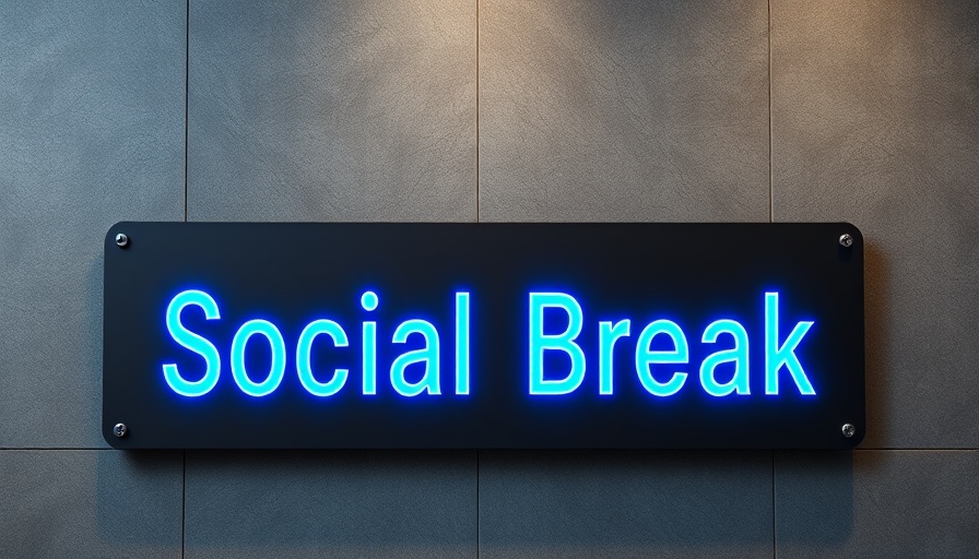 Modern 'Social Break' sign with glowing text on textured background