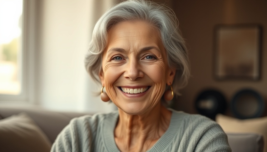 Senior woman smiling indoors, social connections.