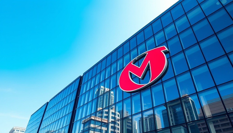 Eli Lilly corporate building with blue glass and red logo