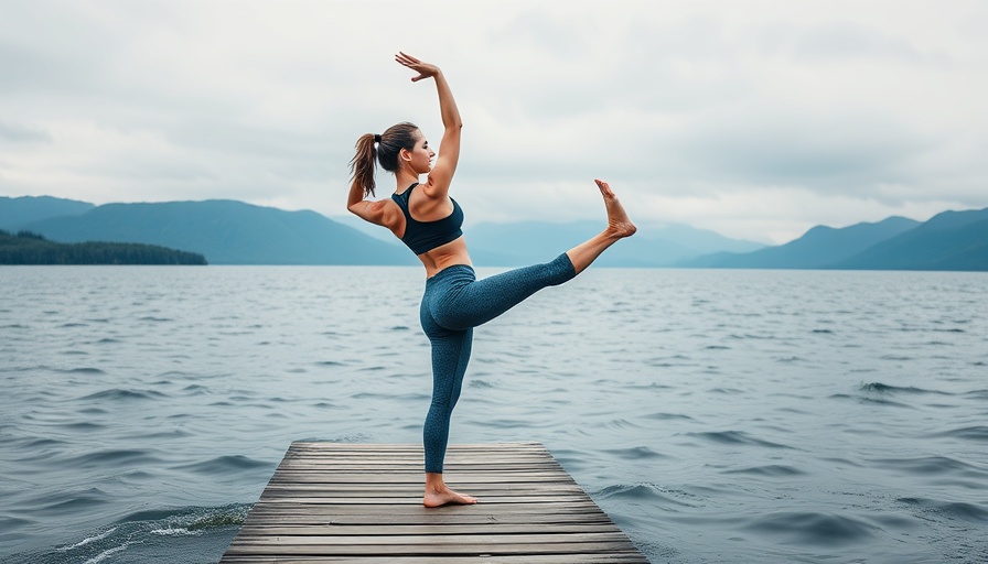 Woman practicing yoga on dock for Power Up Workout Programme for Surfers.