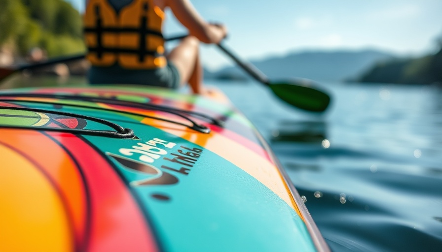 SUP paddle safety on water with blurred background person.
