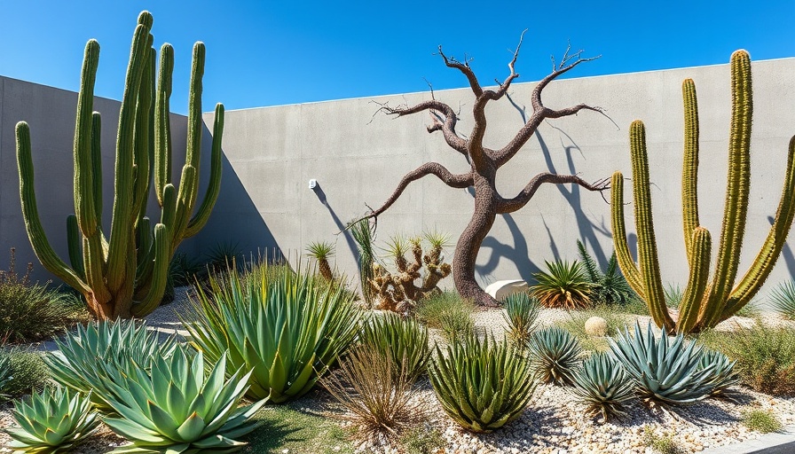 Low-maintenance landscaping with succulents and cacti in a minimalist garden.