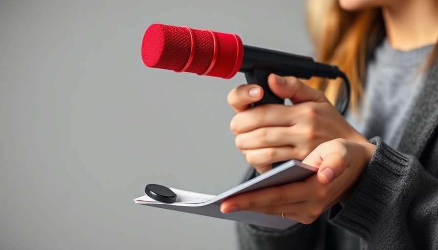 Person with microphone and notepad, interview preparation for latest medical news.