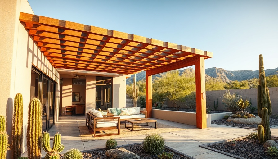Modern pergola design with lush outdoor space and scenic views