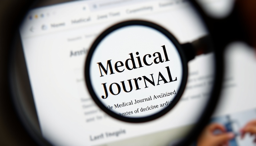 Medical journal website focused through magnifying glass, illustrating peer review.