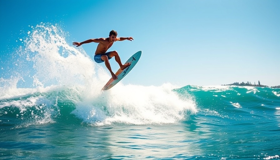 Surfer experiencing a natural high jumping from board.