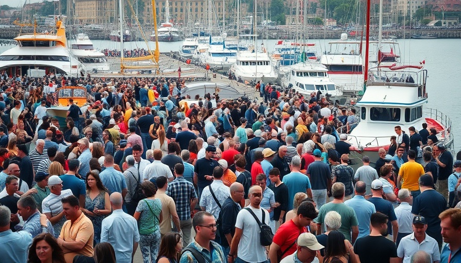 Crowd gathers at Long Beach harbor amid dredging dispute.