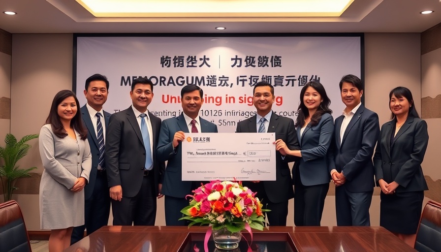 Professionals at MOU signing event holding check, Employee Benefits Insurance for Railway Employees.