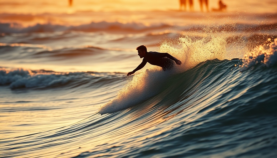Surfer on wave at sunset, linking surfer superstitions and rituals.