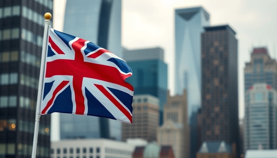 UK flag waving in front of cityscape, symbolizing UK VAT registration threshold.