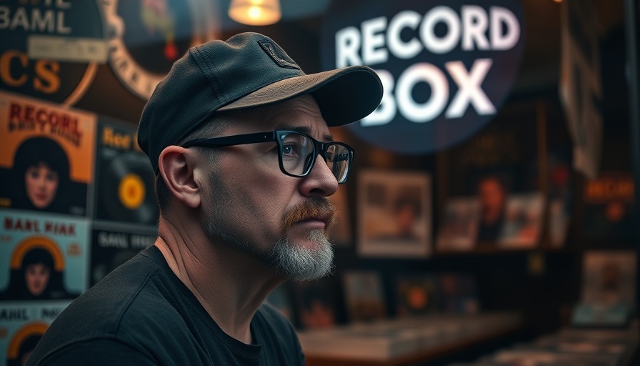 Record Box vinyl store closing; man looking through window.