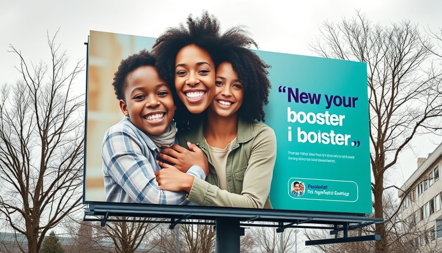 COVID Booster eligibility billboard with family promoting immunity.