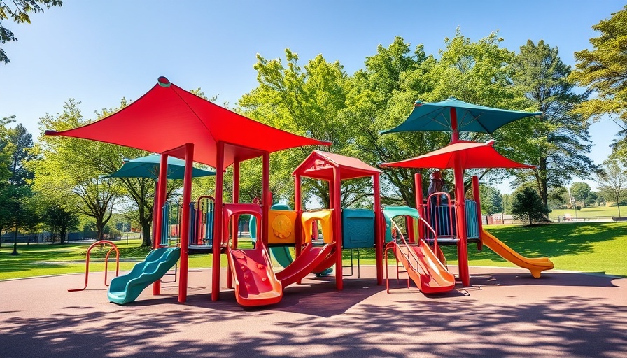 New Playground at Silverado Park Long Beach colorful modern structures.