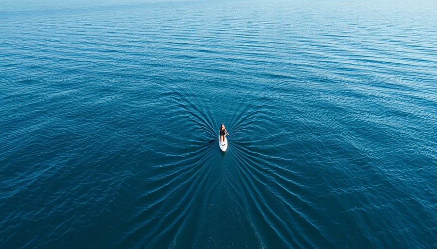 A tranquil paddleboarding scene on clear blue ocean waters.