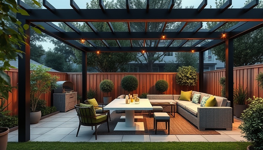 Premium Decking Solutions Sheffield: Elegant outdoor patio setup with modern pergola.