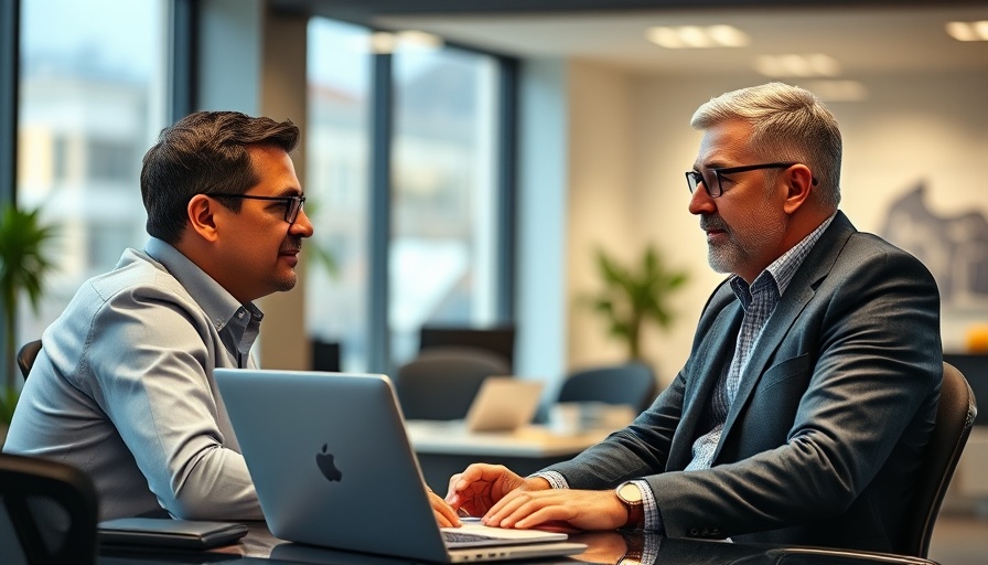 Professional men in discussion, HR transformation theme.