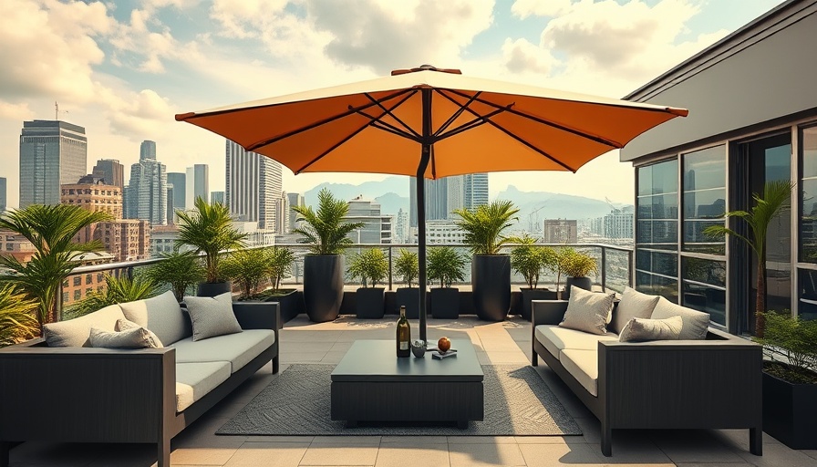 Chic city rooftop terrace with modern design elements.