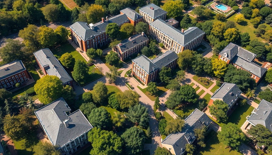 Aerial view of university campus for no-bid contract vaccine-autism study.
