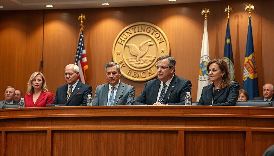 Huntington Beach council meeting, members sit at a podium.