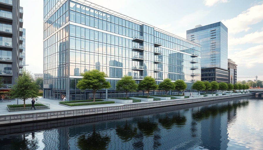 London Bankside Office Scheme with glass facade by the river.
